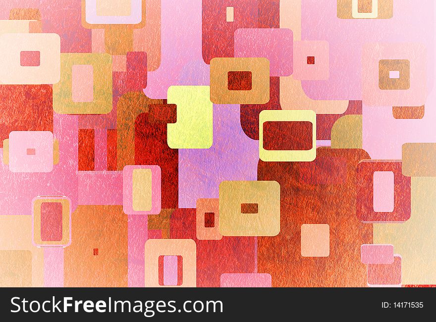 Squares on the grunge wall, abstract background