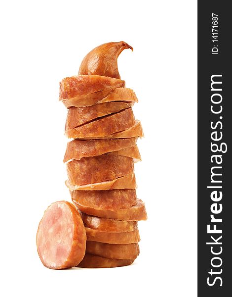 Sliced sausage isolated on white background