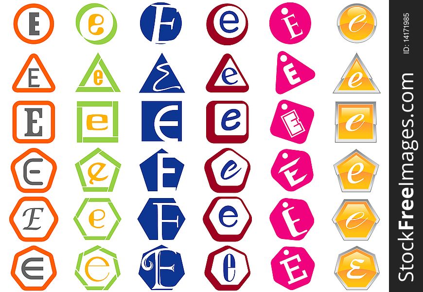 Letter E Icon Design Badges and Tags Set. Letter E Icon Design Badges and Tags Set
