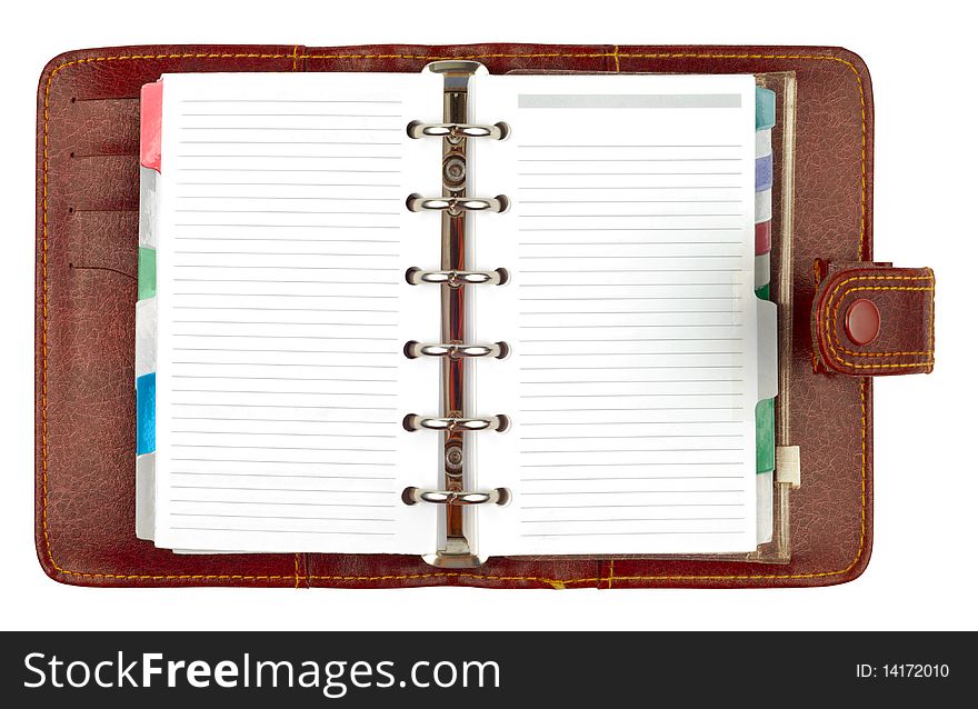 Brown leather notepad with clipping path isolated on white background. Brown leather notepad with clipping path isolated on white background