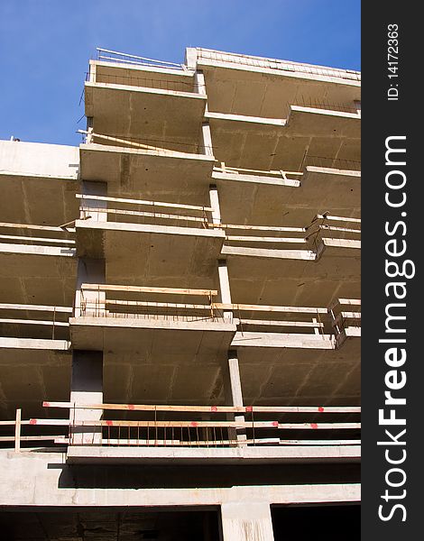 Reinforced steel structure, a residential house under construction. Reinforced steel structure, a residential house under construction