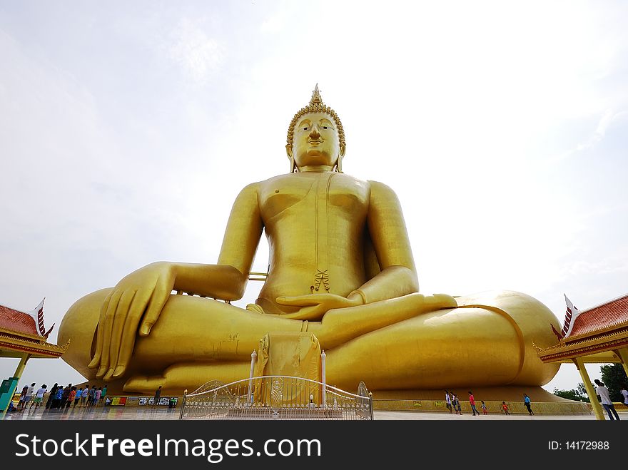 Big golden buddha is middle the image. Big golden buddha is middle the image