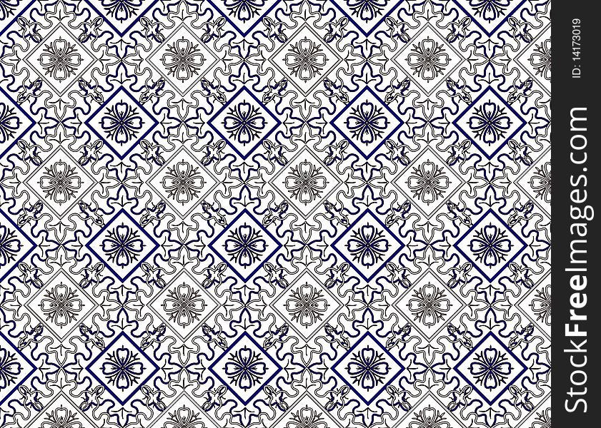 East Retro Blue Seamless Flower Pattern