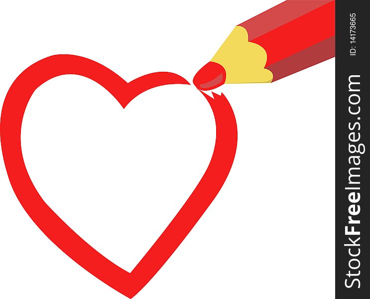 Heart drawn in red pencil. Heart drawn in red pencil