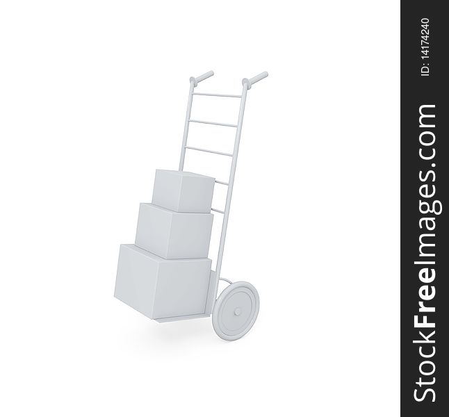 Hand truck with box isolated on white - 3d illustration