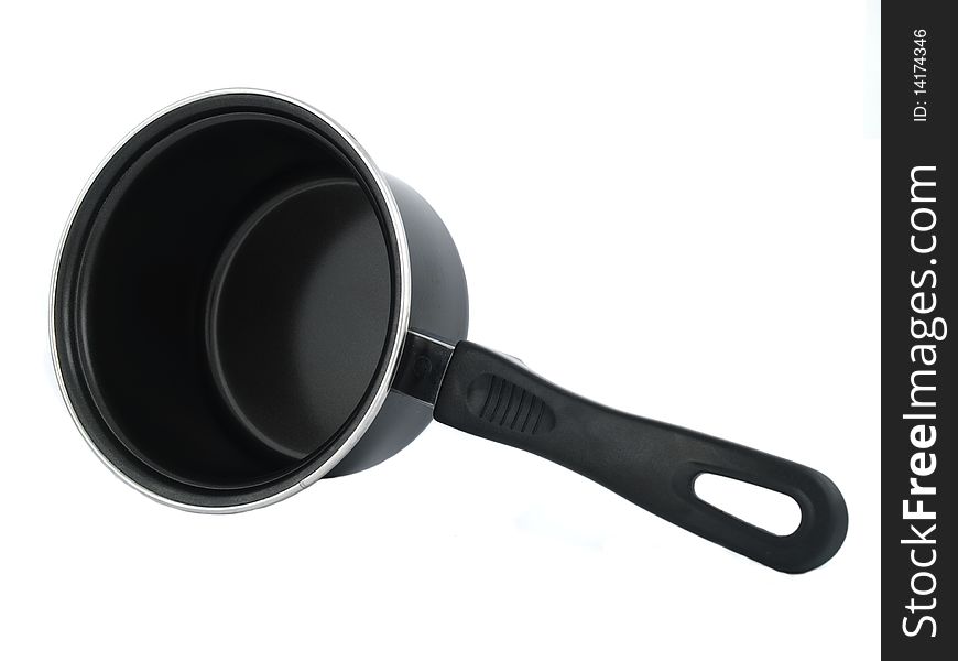 Black saucepan on a white background