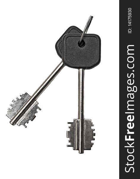 Two keys from the apartment on white background. Two keys from the apartment on white background