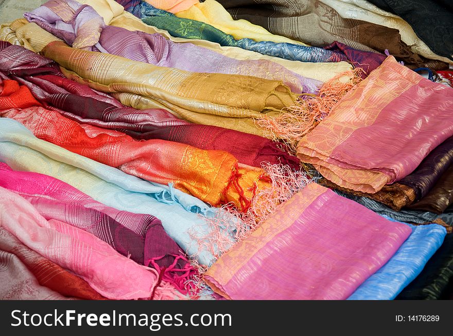 Multicolored textile cotton or silk fabrics. Multicolored textile cotton or silk fabrics