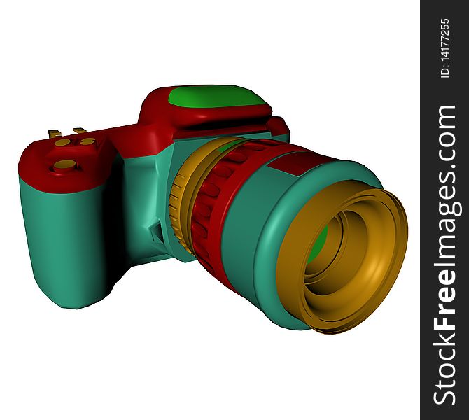 A isolated 3d image of a colourful camera