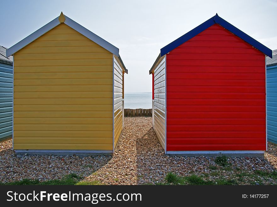 Image of beach huts overlooking sea. Image of beach huts overlooking sea