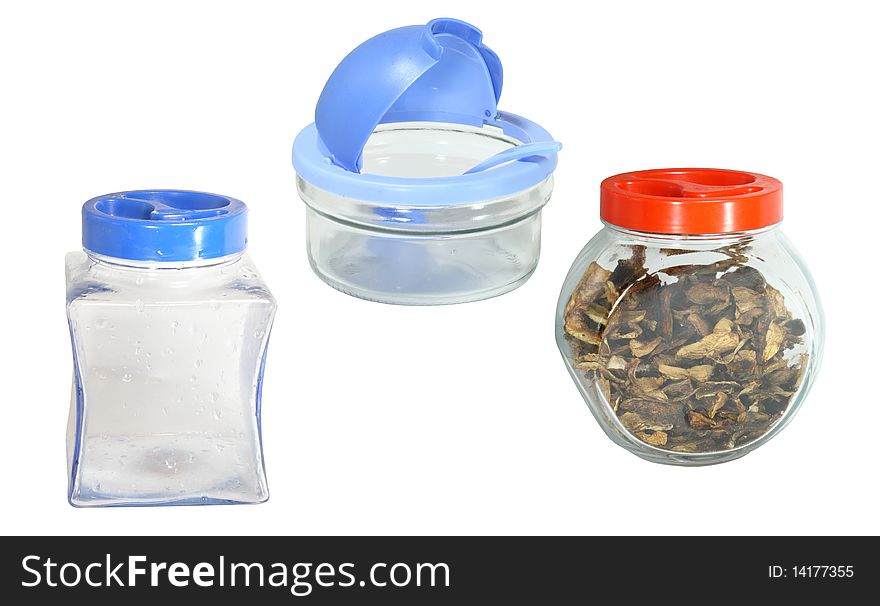 The image of different jars under the white background