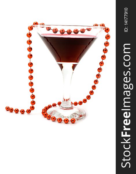 Wine And Beads On A White Background