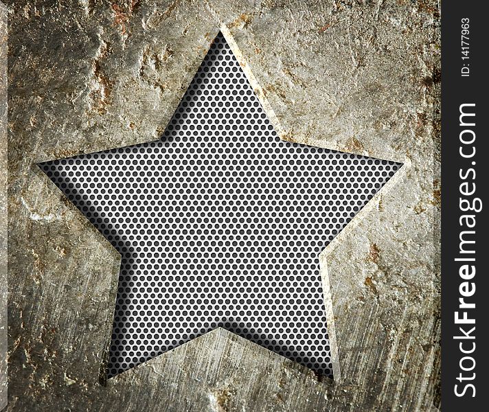 Illustrated metal frame of star on an isolated white background