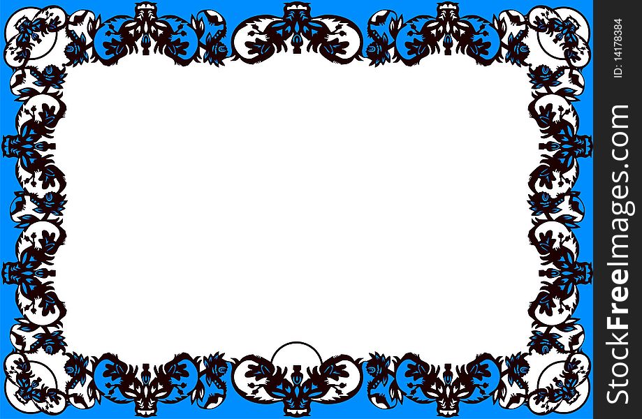 Black decorative frame on a blue background