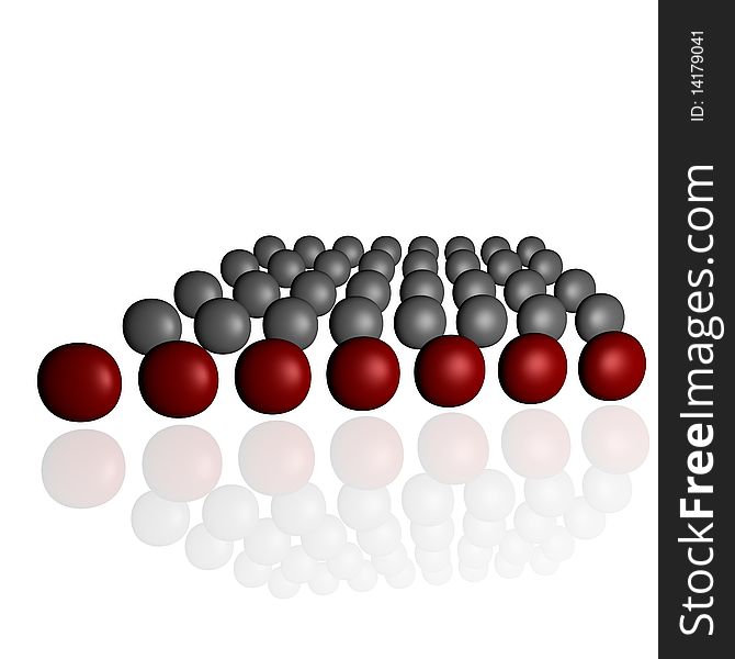 An red front row of plain 3d spheres. An red front row of plain 3d spheres