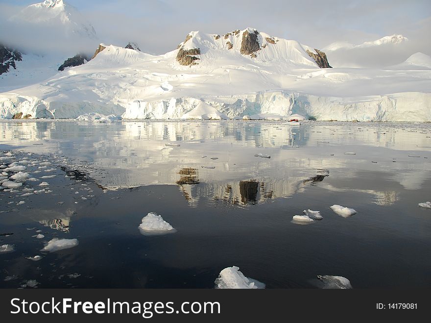 Antarctic icy reflection in the water