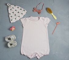 Baby Shower Party Background With Baby Accessories On White Background With Blank Space For Text, Top View, Flat Lay Stock Photos Baby Shower Party Background With Baby Accessories On White Background With Blank Space For Text, Top View, Flat Lay Stock Photos