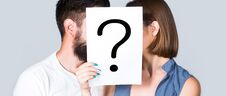 Anonymous, Man And Woman Question. Kiss Couple, Incognita. Problems And Solutions. Couple In Quarrel. Quarrel Between Royalty Free Stock Image