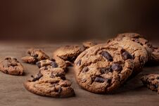 Free Chocolate Chip Cookies On Wooden Background, Copyspace, Top View Royalty Free Stock Photography - 141767087