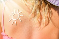 Happy Girl With The Sun On Her Back At The Pool In The Nature Royalty Free Stock Image