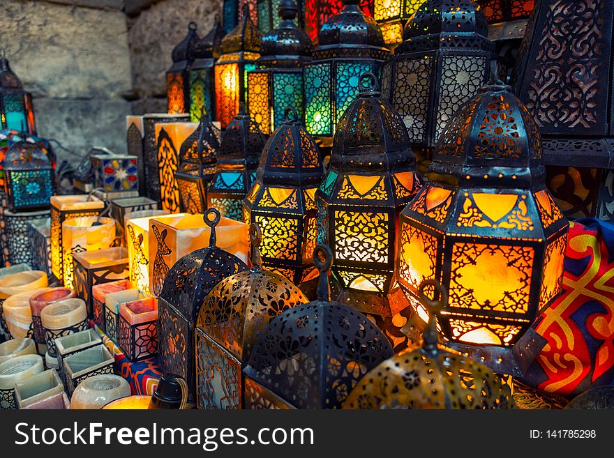 lighting with colors on muslim style's lantern shining