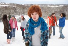 Young Friends Having Fun In Snowy Landscape Royalty Free Stock Photos Young Friends Having Fun In Snowy Landscape Royalty Free Stock Photos