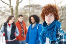 Teenage Friends Having Fun In Snowy Landscape Stock Photo Teenage Friends Having Fun In Snowy Landscape Stock Photo