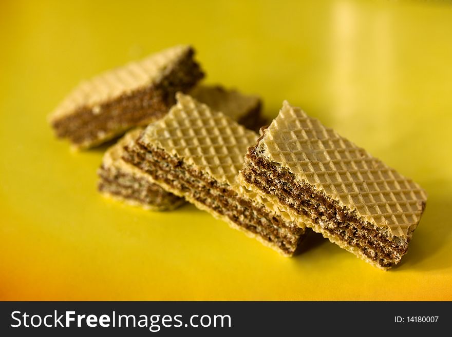 Close up,Wafer on a yellow background