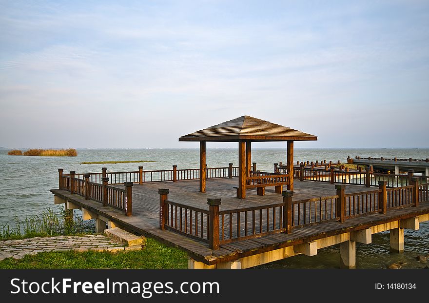 A pavilion at the lakeside, shot in Taihu, Suzhou, China