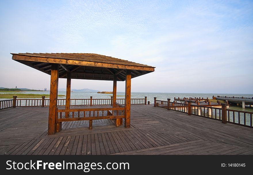 A pavilion at the lakeside, shot in Taihu, Suzhou, China