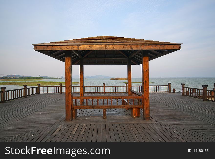 A pavilion at the lakeside, shot in Taihu, Suzhou, China