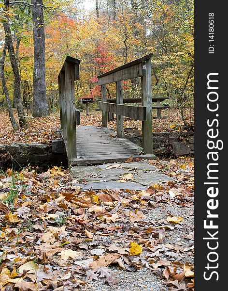 Autumn bridge along a path in the Chattahoochee National Forest