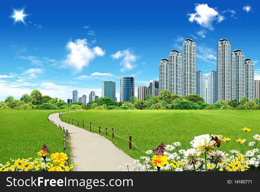 Beautiful landscape and skyscraper in city