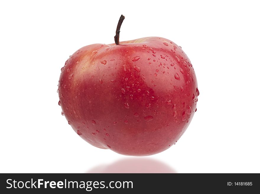 Red sweet apple with drops (clipping path included)