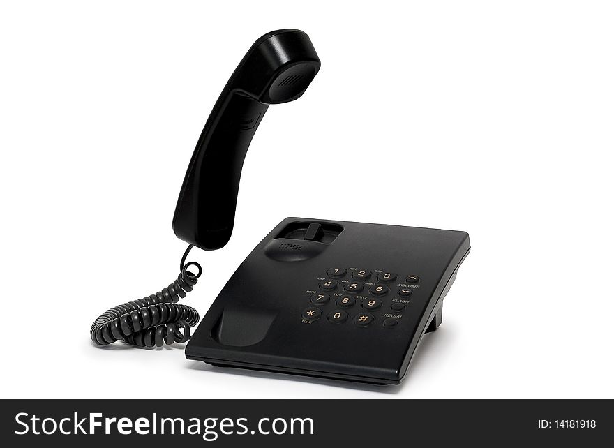 Phone in black on a white background, isolated. Phone in black on a white background, isolated