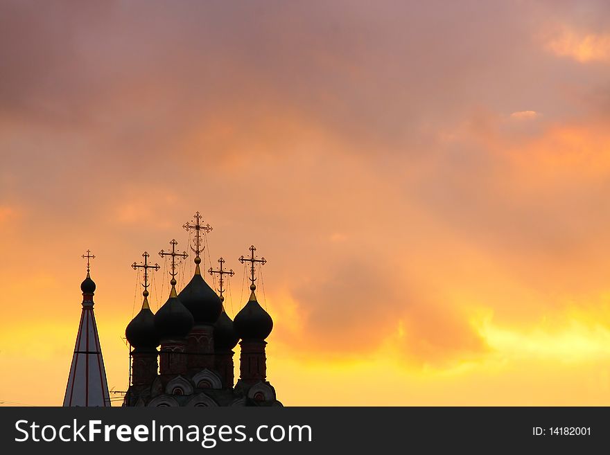 Church in sky background. evening. Church in sky background. evening