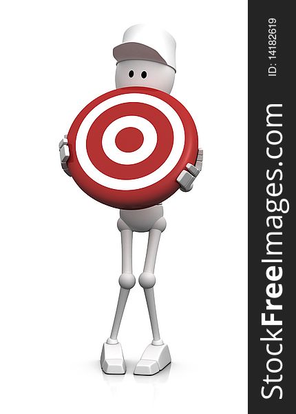 3d character holding a red target. 3d character holding a red target