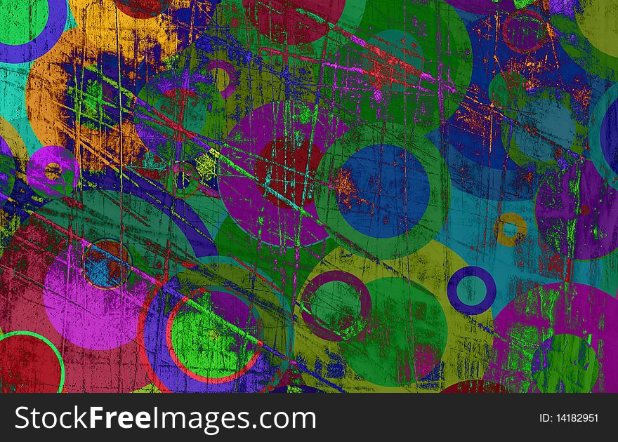 Grunge circles on the wall, abstract background