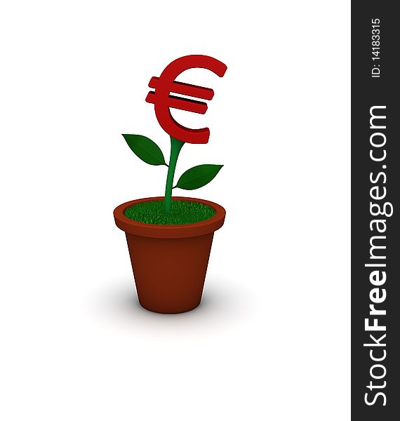 Flower pot with a flower made with the euro symbol. Flower pot with a flower made with the euro symbol