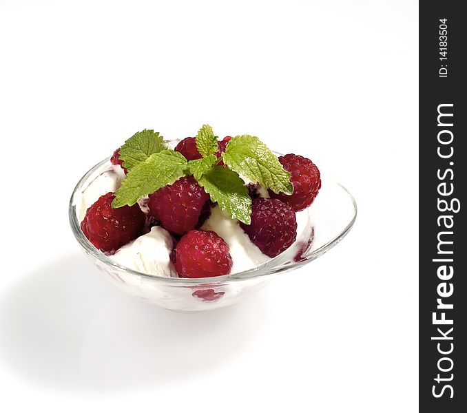 Ice cream with berries on a white background. Ice cream with berries on a white background