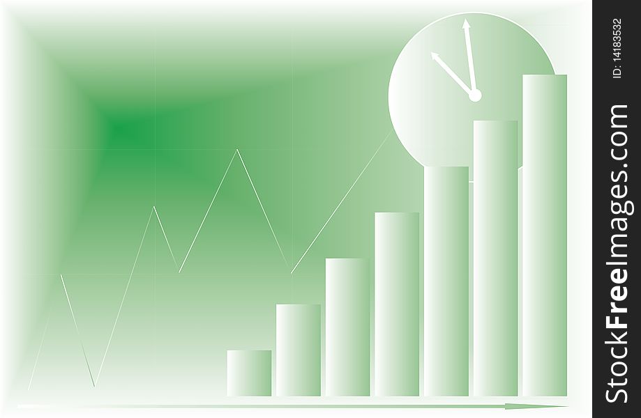 Green  background with a graph and clock