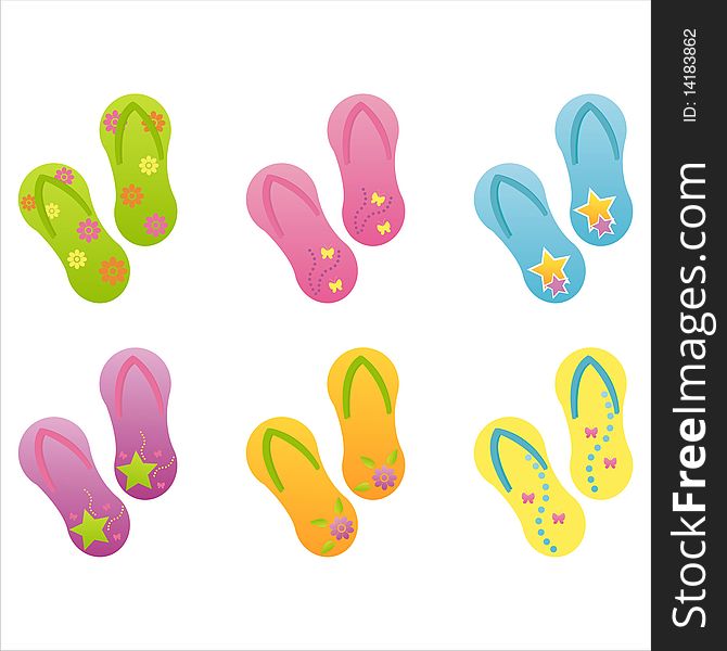 Set of 6 colorful flip-flops. Set of 6 colorful flip-flops