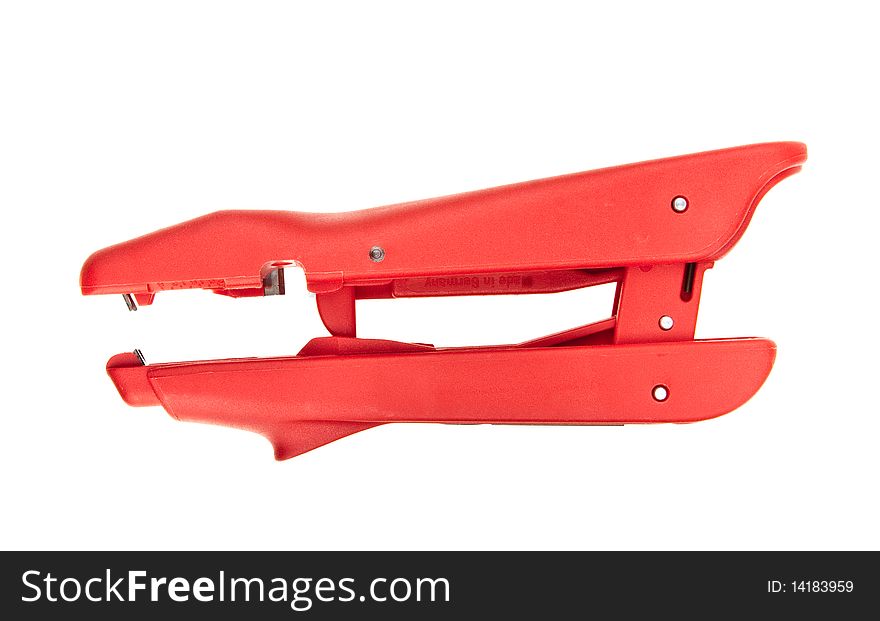 Red wire cutting and stripping tool isolated om white. Red wire cutting and stripping tool isolated om white