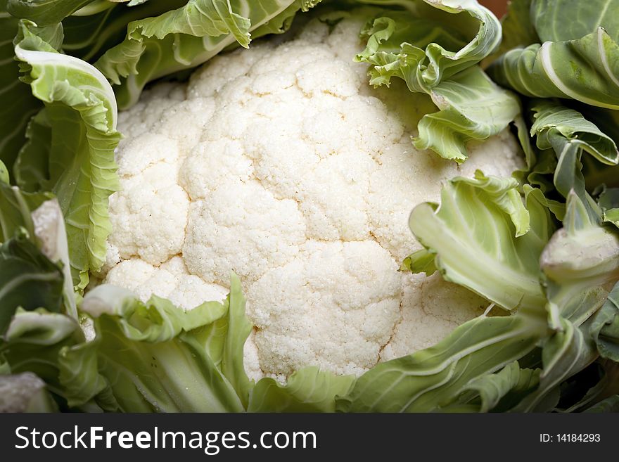 Close up shot of raw organic cauliflower