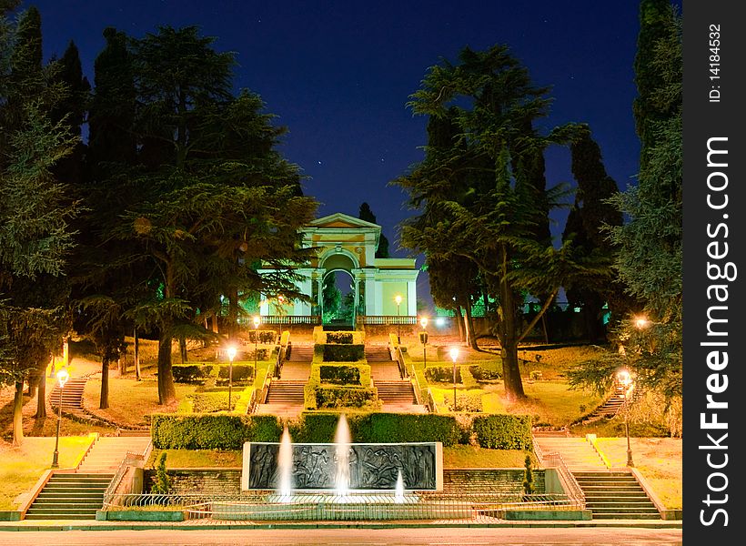 Stairway with fountain in the night (lombardy, italy). Stairway with fountain in the night (lombardy, italy)