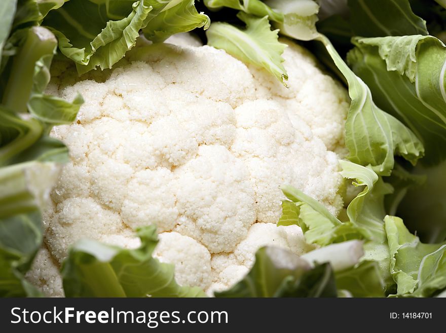 Close up shot of raw organic cauliflower