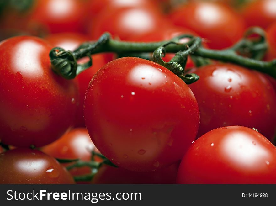 Close-up of cherry tomatoes on branch