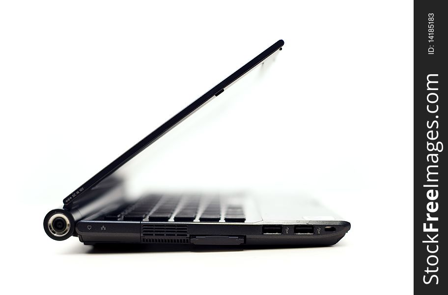 Black laptop with extreme depth of field