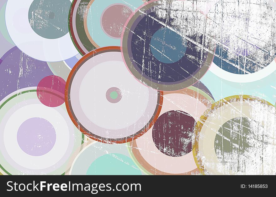 Grunge circles on the wall, abstract background