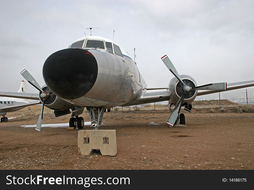 Vintage airplane from the nose end